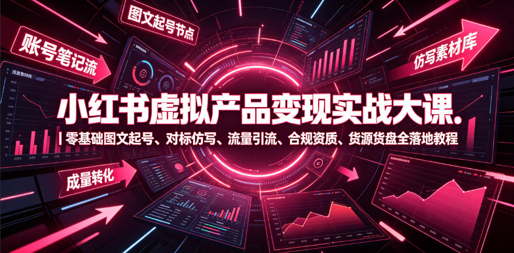 小红书虚拟产品变现实战大课｜零基础图文起号、对标仿写、流量引流、合规资质、货源货盘全落地教程-chywc