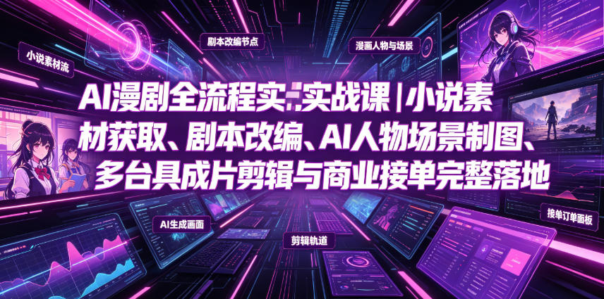 AI漫剧全流程实战课｜小说素材获取、剧本改编、AI人物场景制图、多工具成片剪辑、平台付费变现与商业接单完整落地-chywc