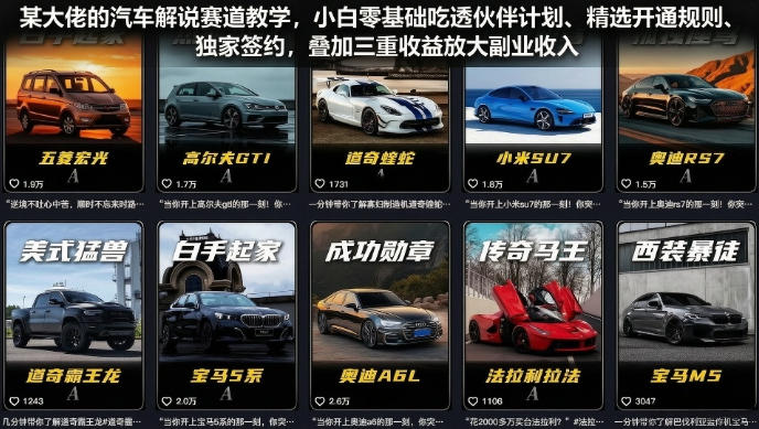 某大佬的汽车解说赛道教学，小白零基础吃透伙伴计划、精选开通规则、独家签约，叠加三重收益放大副业收入-chywc