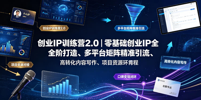 创业IP训练营2.0｜零基础创业IP全阶打造、多平台矩阵精准引流、高转化内容写作、项目资源对接与口碑变现闭环课程-chywc
