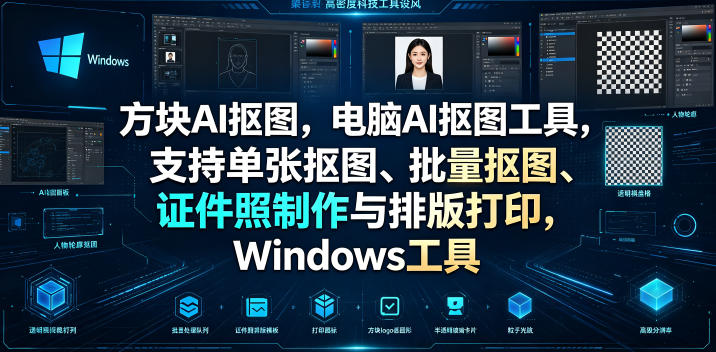 方块AI抠图，电脑AI抠图工具，支持单张抠图、批量抠图、证件照制作与排版打印，Windows工具-chywc