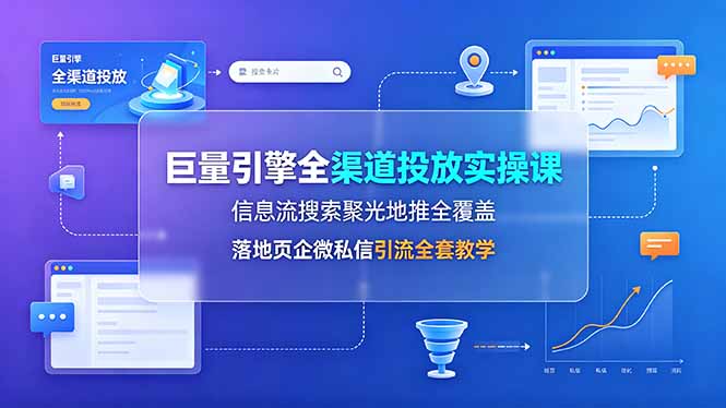 巨量引擎全渠道投放实操课，信息流搜索聚光地推全覆盖，落地页企微私信引流全套教学-chywc