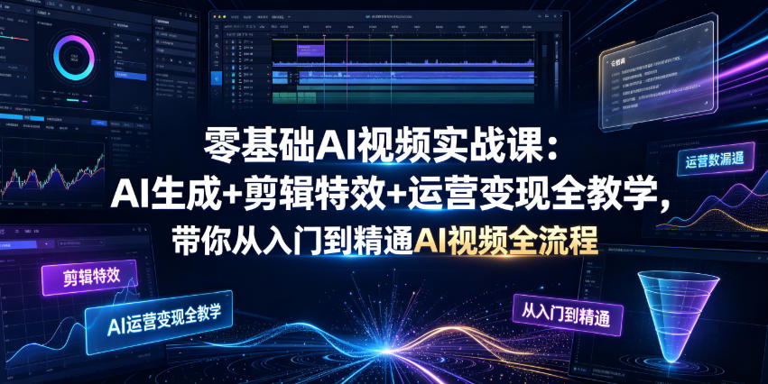 零基础AI视频实战课：AI生成+剪辑特效+运营变现全教学，带你从入门到精通AI视频全流程-chywc