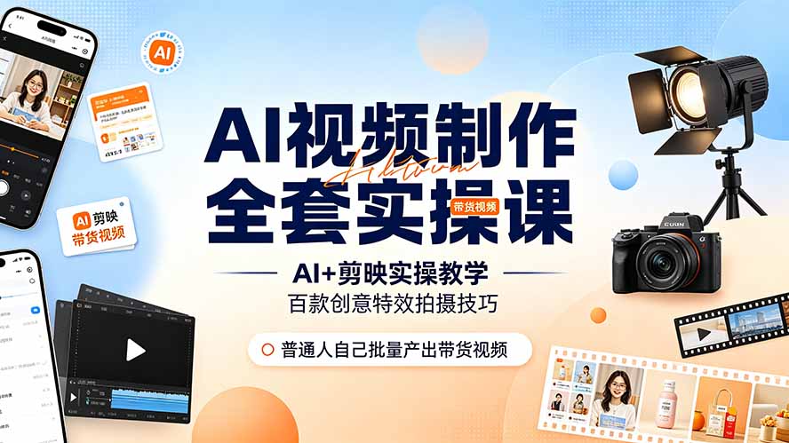AI视频制作全套实操课，多款AI工具搭配剪映教学，百种特效运镜拍摄实操，抖音账号带货运营全覆盖-chywc