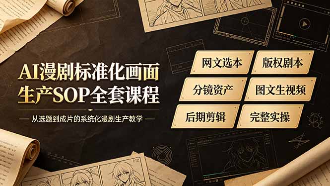 AI漫剧标准化画面生产SOP全套课程，网文选本版权剧本分镜资产全覆盖，图文生视频后期剪辑完整实操教学-chywc