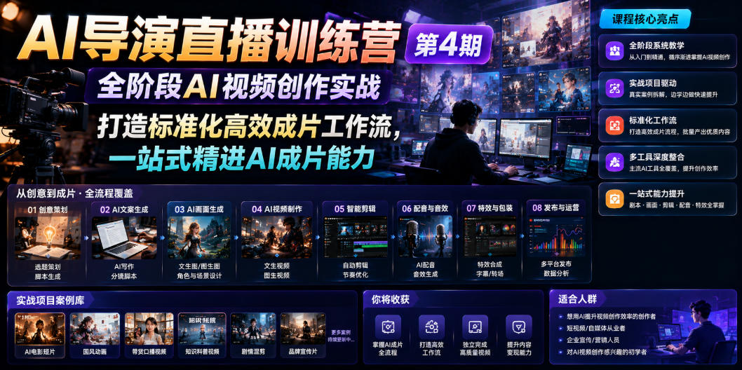 AI导演直播训练营第4期｜全阶段AI视频创作实战，打造标准化高效成片工作流，一站式精进AI成片能力-chywc