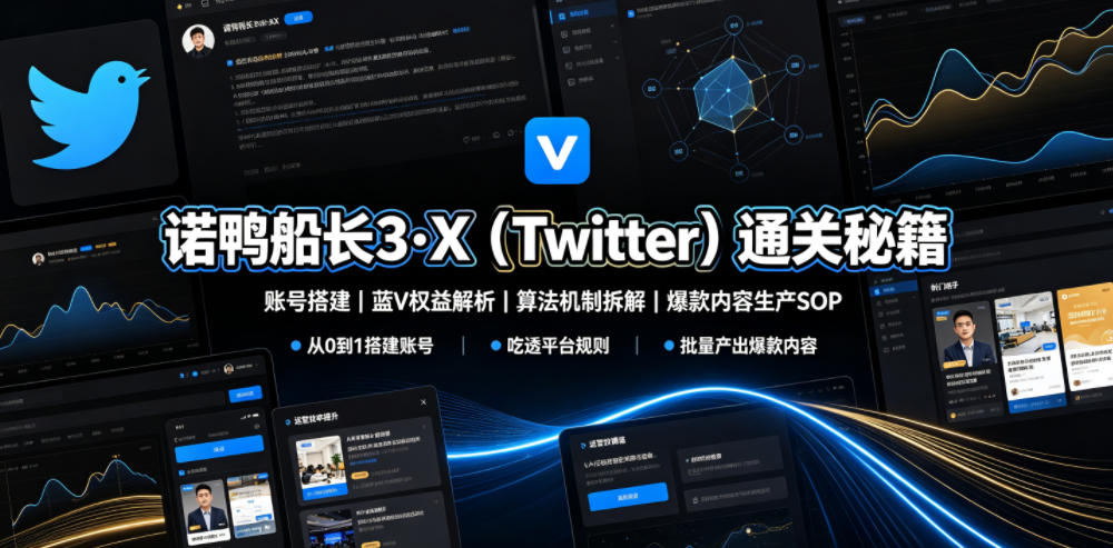 诺鸭船长3·X(Twitter)通关秘籍，涵盖账号搭建、蓝V权益解析、算法机制拆解及爆款内容生产SOP-chywc