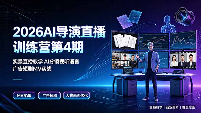 2026AI导演直播训练营第4期，实景直播教学AI分镜视听语言，广告短剧MV实战，解决人物画面崩坏痛点-chywc