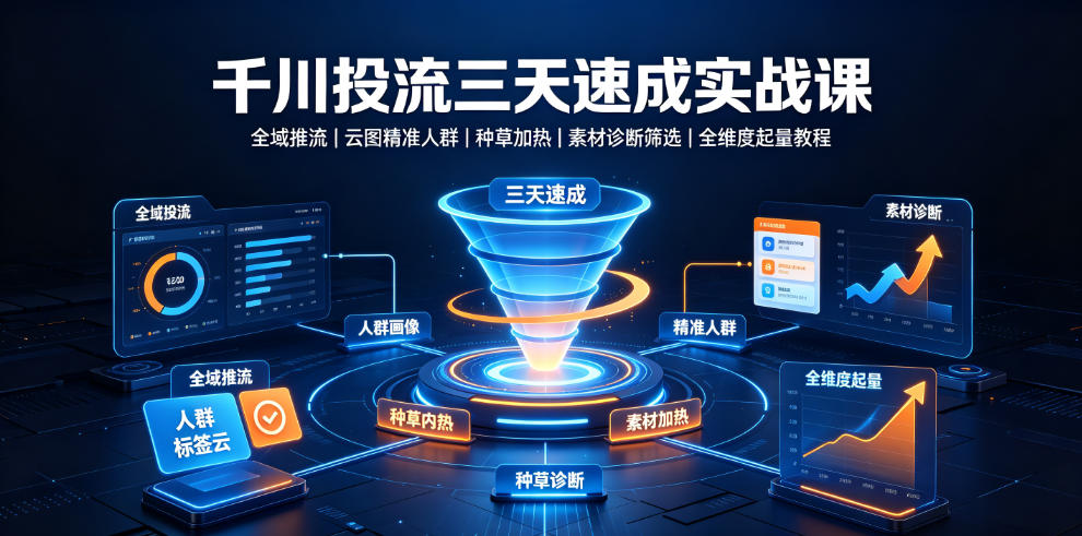 千川投流三天速成实战课｜全域推流、云图精准人群、种草加热、素材诊断筛选全维度起量教程-chywc