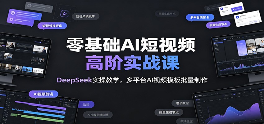 零基础AI短视频高阶实战课：DeepSeek实操教学，多平台AI视频模板批量制作-chywc