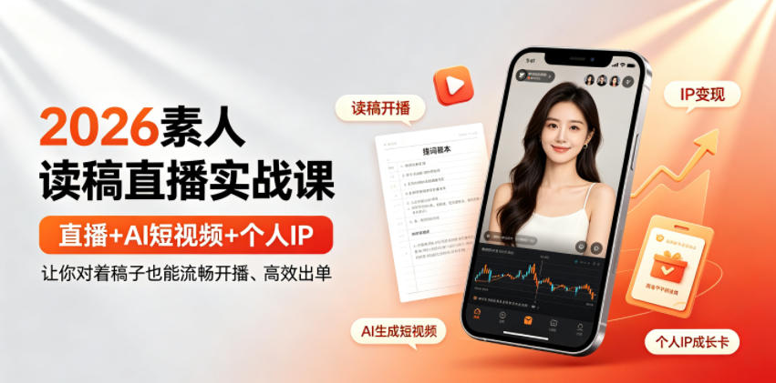 2026素人读稿直播实战课｜直播+AI短视频+个人IP，让你对着稿子也能流畅开播、高效出单-chywc