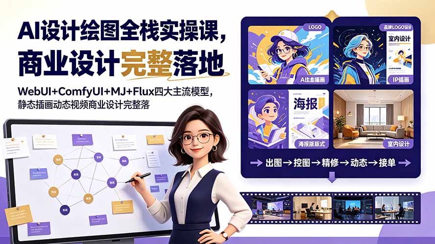 AI设计绘图全栈实操课，WebUI+ComfyUI+MJ+Flux四大主流模型，静态插画动态视频商业设计完整落地教程-chywc