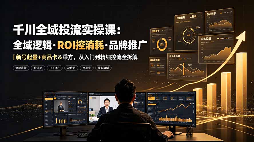 千川全域投流实操课：全域逻辑·ROI控消耗·品牌推广｜新号起量+商品卡&乘方，从入门到精细控流全拆解-chywc