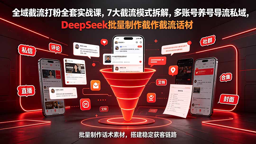 全域截流打粉全套实战课，7大截流模式拆解，多账号养号导流私域，DeepSeek批量制作截流话术素材-chywc