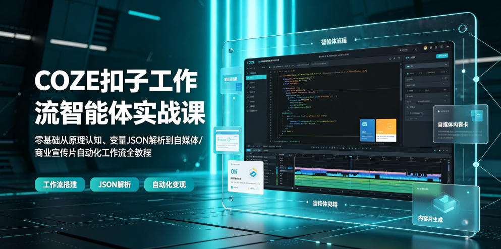 COZE扣子工作流智能体实战课｜零基础从原理认知、变量JSON解析到自媒体/商业宣传片自动化工作流全教程-chywc