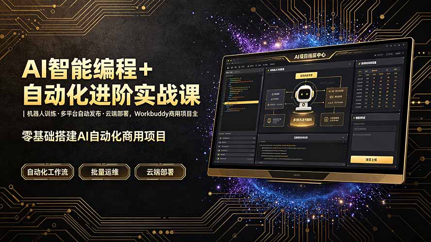 AI智能编程+自动化进阶实战课｜机器人训练·多平台自动发布·云端部署，Workbuddy商用项目全流程教学-chywc