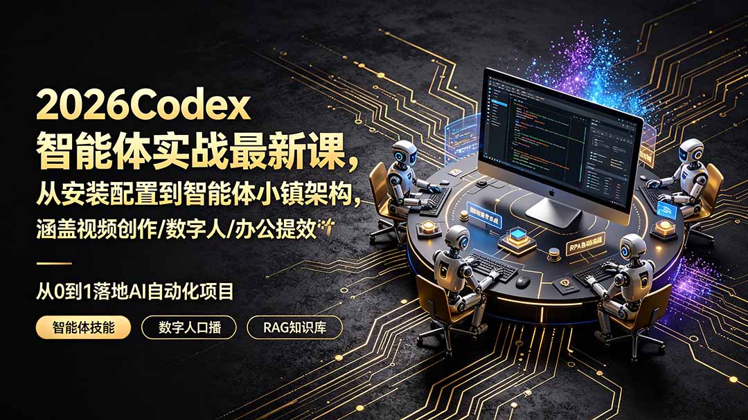 2026Codex智能体实战最新课，从安装配置到智能体小镇架构，涵盖视频创作/数字人/办公提效全技能-chywc