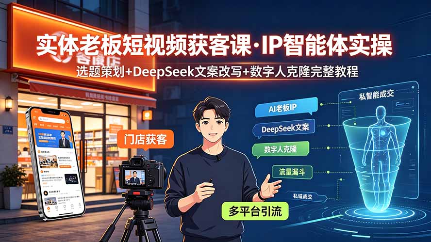 实体老板短视频获客课·IP智能体实操｜选题策划+DeepSeek文案改写+数字人克隆完整教程-chywc