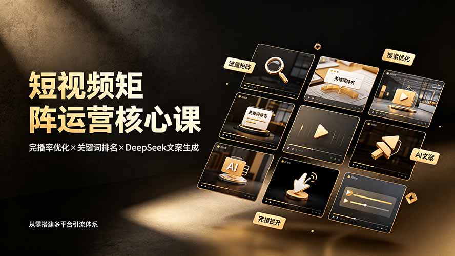 短视频矩阵运营核心课：完播率优化×关键词排名×DeepSeek文案生成，从零搭建多平台引流体系-chywc