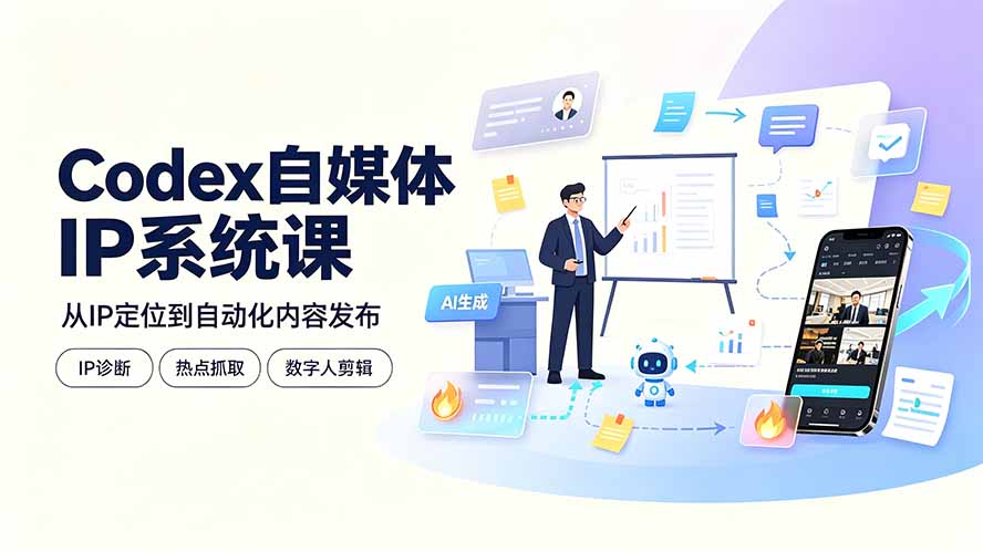 Codex自媒体IP系统课：IP诊断/热点抓取/IP蒸馏 Skill，爆款复刻数字人多平台自动发布教程-chywc