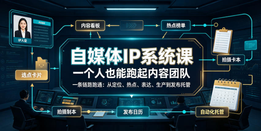 自媒体IP系统课，一个人也能跑起内容团队，一条链路跑通，从定位、热点、表达、生产到发布托管-chywc