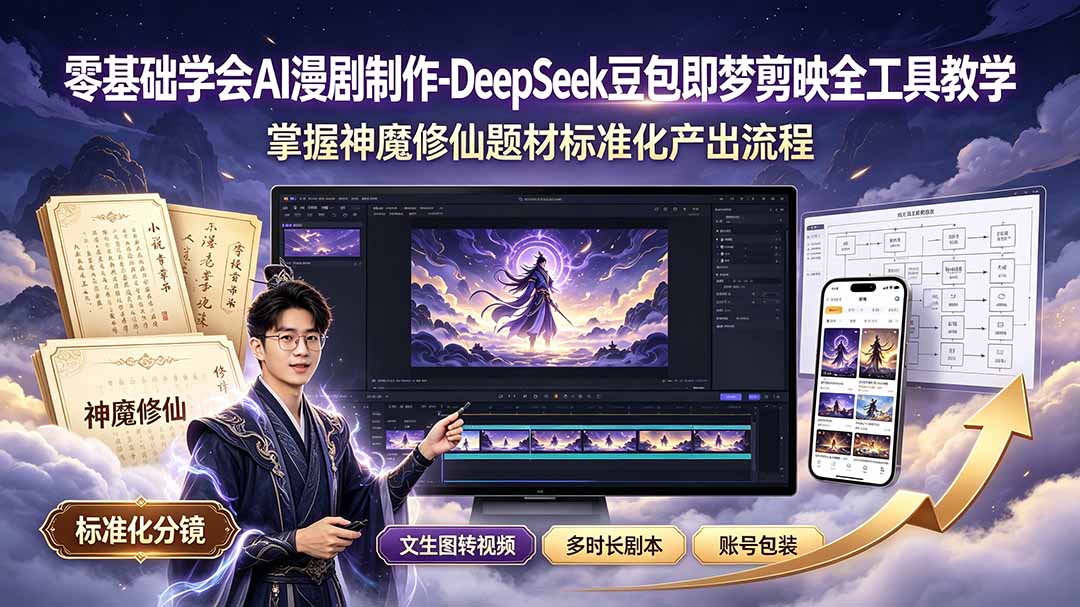 零基础学会AI漫剧制作-DeepSeek豆包即梦剪映全工具教学，掌握神魔修仙题材标准化产出流程-chywc