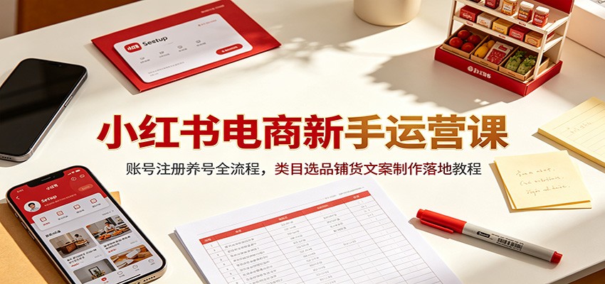 小红书电商新手运营课：账号注册养号全流程，类目选品铺货文案制作落地教程-chywc
