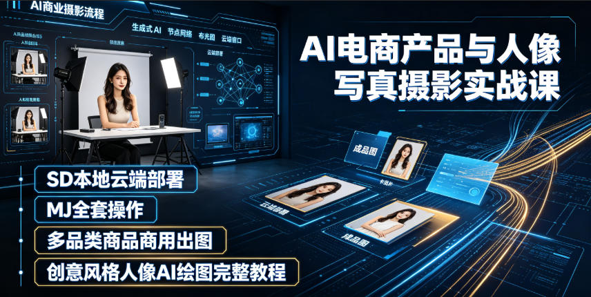 AI电商产品与人像写真摄影实战课｜SD本地云端部署、MJ全套操作、多品类商品商用出图、创意风格人像AI绘图完整教程-chywc