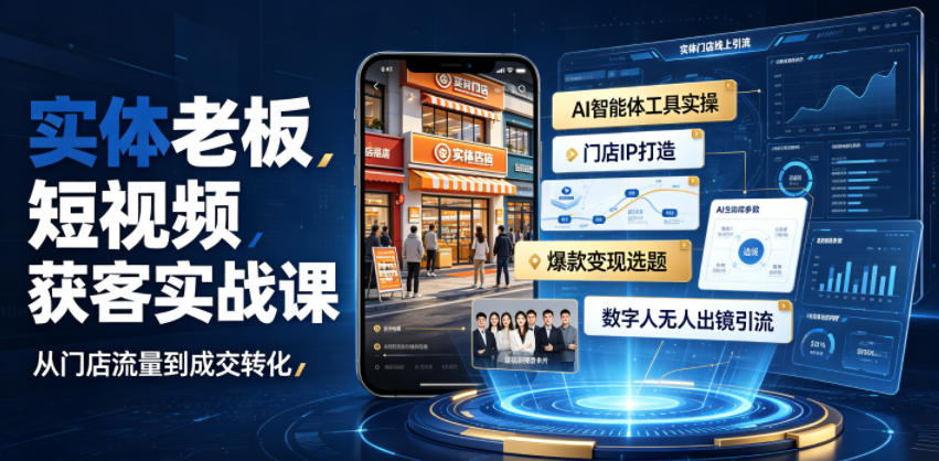 实体老板短视频获客实战课｜AI智能体工具全套实操、门店IP打造、爆款变现选题、数字人无人出镜引流完整教程-chywc