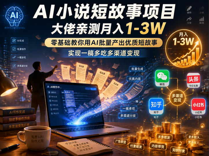 AI小说短故事项目，大佬亲测月入1-3W，零基础教你用AI批量产出优质短故事，实现一稿多吃多渠道变现(更新0710)-chywc