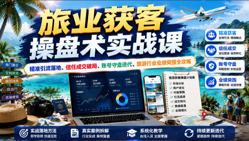 旅业获客操盘术实战课｜精准引流落地、信任成交破局、账号守盘迭代、旅游行业业绩突围全攻略-chywc