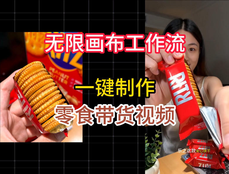 无限画布工作流一键制作零食带货视频，操作简单实操教学-chywc