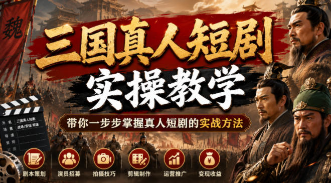 三国真人短剧实操教学，带你一步步掌握真人短剧的实战方法-chywc