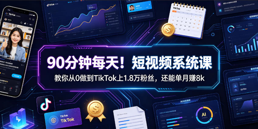 90分钟每天！短视频系统课教你从0做到TikTok上1.8万粉丝，还能单月賺8k【原创双语字幕】-chywc