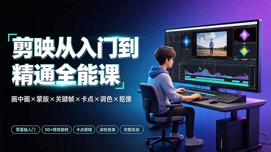 剪映从入门到精通全能课：画中画×蒙版×关键帧×卡点×调色×抠像，一站式掌握剪辑核心技能-chywc
