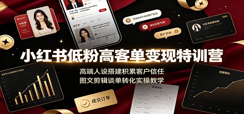 小红书低粉高客单变现特训营：高端人设搭建积累客户信任，图文剪辑谈单转化实操教学-chywc