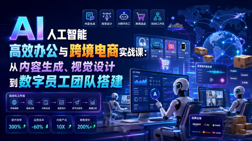AI人工智能高效办公与跨境电商实战课：从内容生成、视觉设计到数字员工团队搭建-chywc
