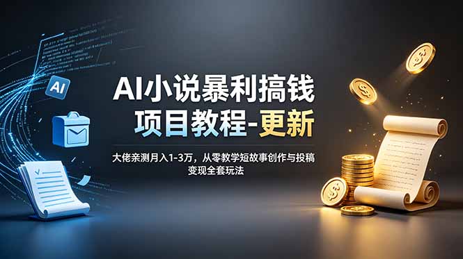 AI小说暴利搞钱项目教程-更新，大佬亲测月入1-3万，从零教学短故事创作与投稿变现全套玩法-chywc
