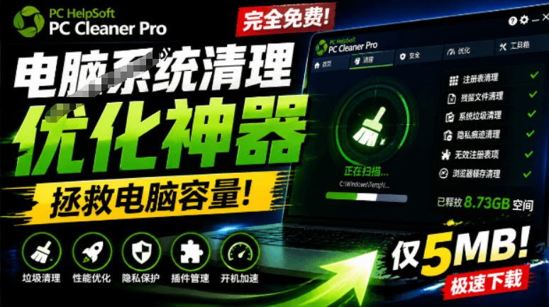 轻松吊打Win系统自带工具！电脑清理神器，拯救电脑容量，仅5MB，完全免费使用PC Cleaner Pro-chywc