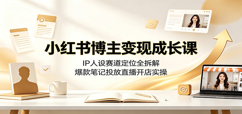 小红书博主变现成长课：IP人设赛道定位全拆解，爆款笔记投放直播开店实操-chywc