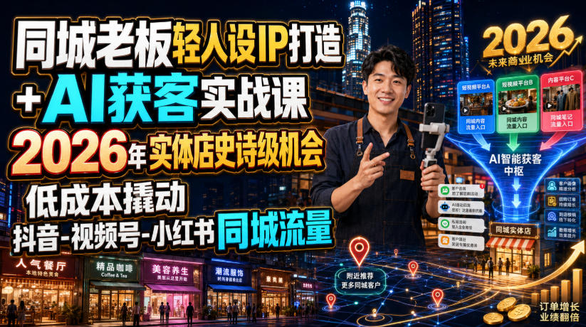 同城老板轻人设IP打造+AI获客实战课，2026年实体店史诗级机会，低成本撬动抖音-视频号-小红书同城流量-chywc