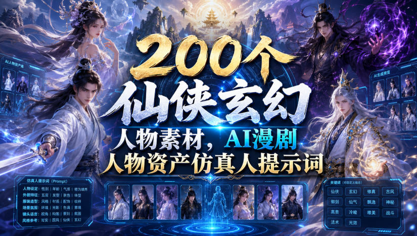 200个仙侠玄幻人物素材，AI漫剧人物资产仿真人提示词-chywc