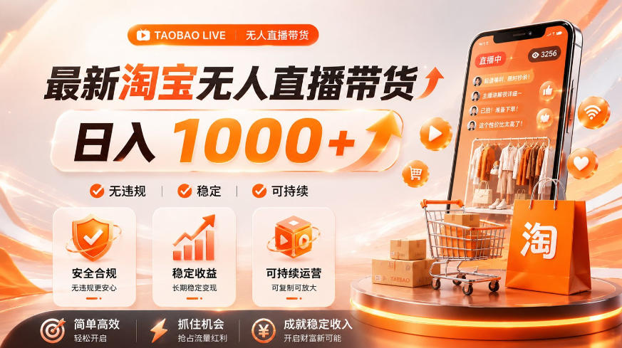 拒绝死工资！淘宝无人直播，让你睡觉都在进账，单设备日入1k+普通人的变现蓝海【揭秘】-chywc