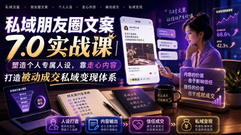 私域朋友圈文案7.0实战课｜塑造个人专属人设，靠走心内容打造被动成交私域变现体系-chywc