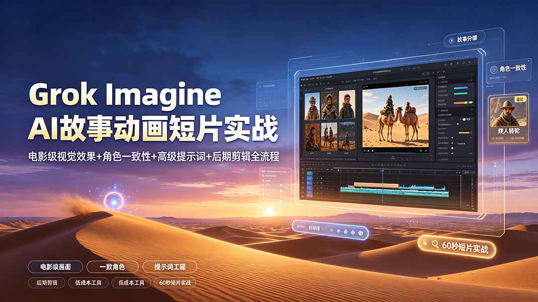 Grok Imagine AI故事动画短片实战：电影级视觉效果+角色一致性+高级提示词+后期剪辑全流程-chywc
