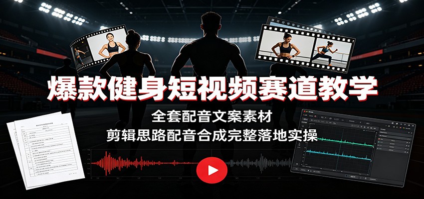 爆款健身短视频赛道教学：全套配音文案素材，剪辑思路配音合成完整落地实操-chywc