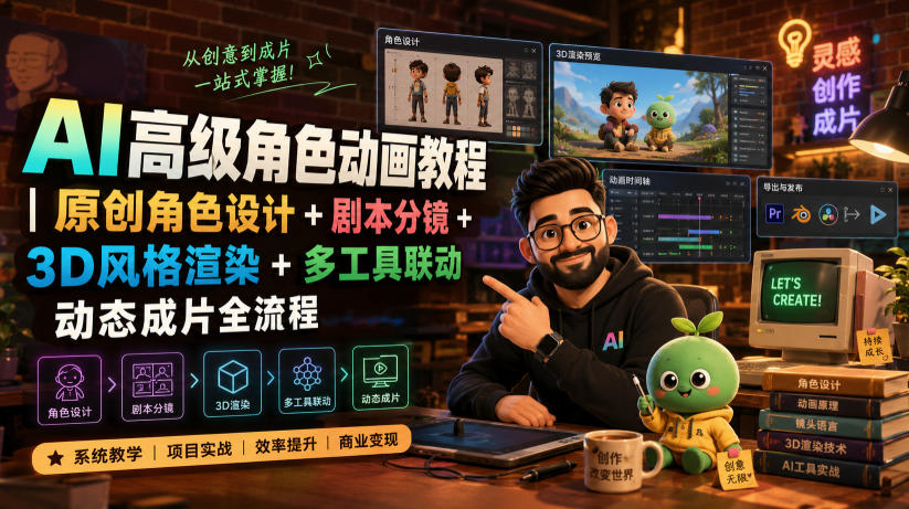 AI高级角色动画教程｜原创角色设计+剧本分镜+3D风格渲染+多工具联动动态成片全流程【中英字幕】-chywc