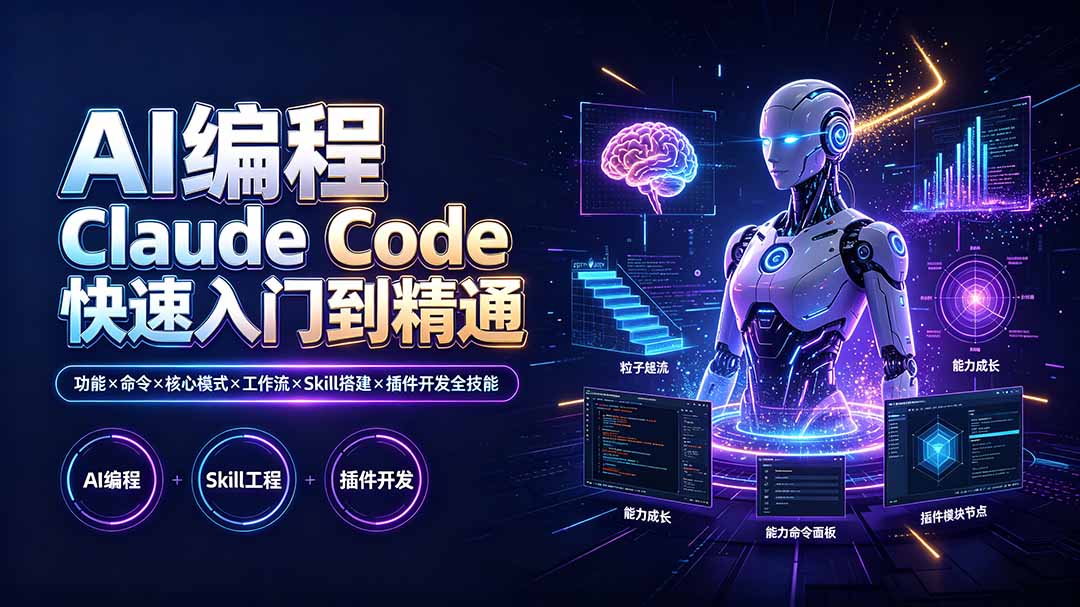 AI编程 Claude Code快速入门到精通：功能×命令×核心模式×工作流×Skill搭建×插件开发全技能-chywc