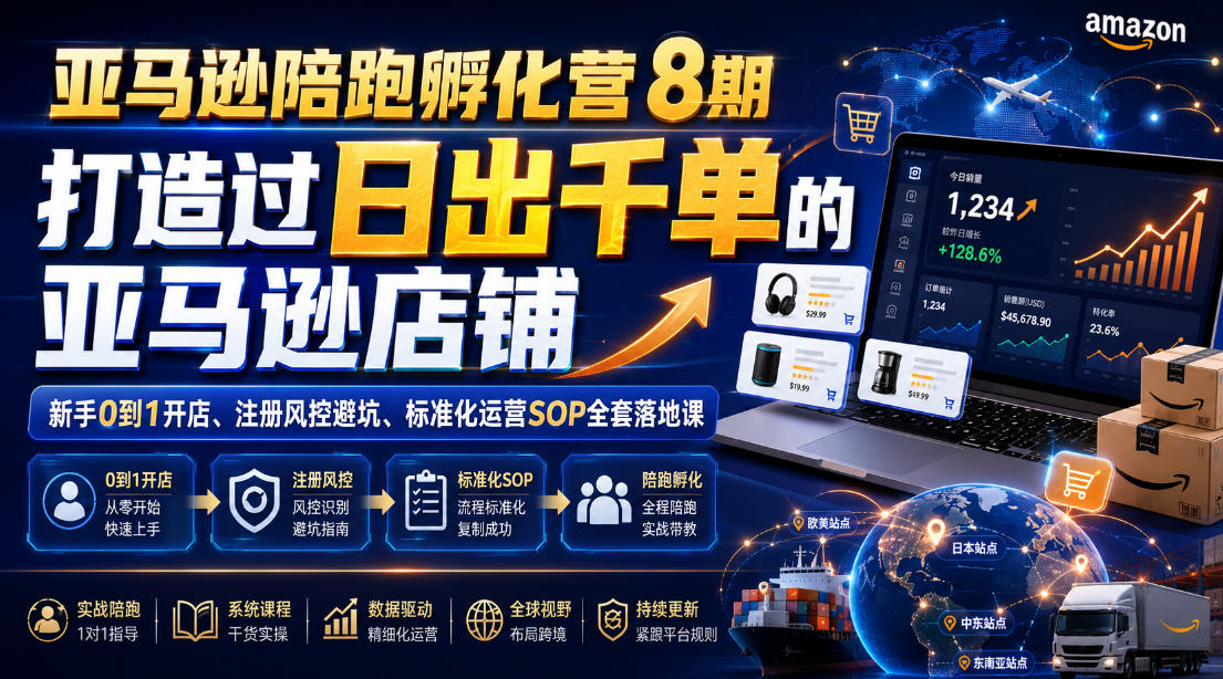 亚马逊陪跑孵化营8期，打造过日出千单的亚马逊店铺，新手0到1开店、注册风控避坑、标准化运营SOP全套落地课-chywc