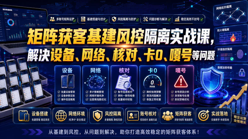 矩阵获客基建风控隔离实战课，解决设备、网络、核对、卡0、嘎号等问题-chywc